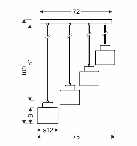 Závěsné svítidlo Olena černé kovové nastavitelné do obýváku a ložnice loftové 75 cm