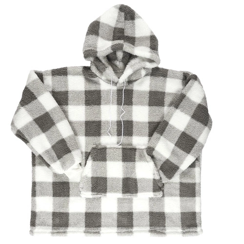 Hřejivá deka s kapucí Intesi snuddie šedá kostka na gauč do obýváku