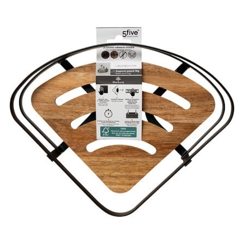 Rohová koupelnová police z černého akáciového dřeva bez vrtání 5five simply smart