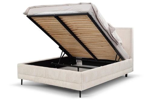 Čalouněná postel Foggy 140x200 béžová s úložným prostorem skandinávská do ložnice