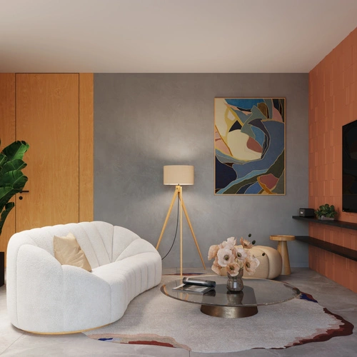 Stojací lampa do obýváku NATT moderní dřevěný trojnohý podstavec s taupe stínidlem 140 cm