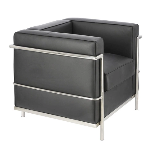 Relaxační křeslo Kubik černá pravá kůže moderní do obýváku inspirované LC2