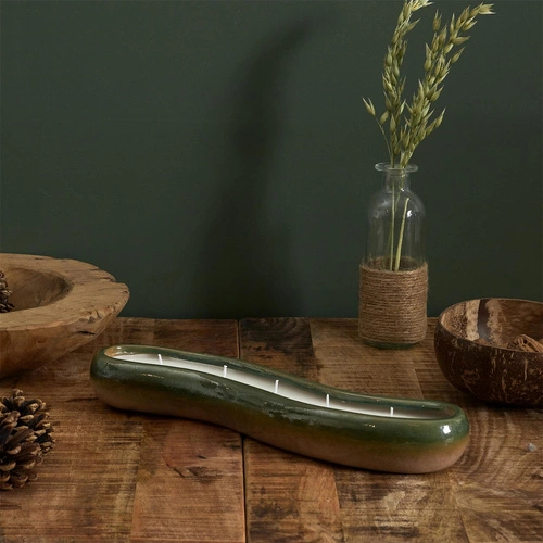 Intesi dekorativní porcelánová svíčka zelená obdélníková 30 cm do obýváku a ložnice