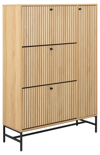 Široká botníková skříň Albany Actona dub přírodní s drážkovanými dvířky vysoká loftová