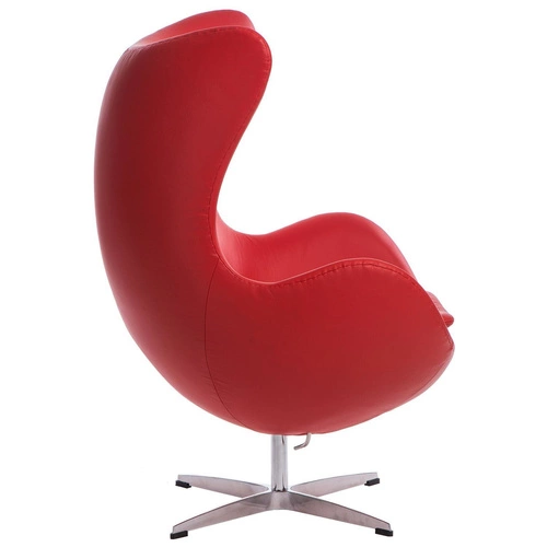 Kožené červené otočné křeslo ušák Egg s houpací funkcí do obýváku