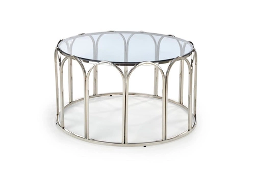 Kulatý skleněný konferenční stolek glamour Viola kouřový chrom 81 cm do obýváku Intesi