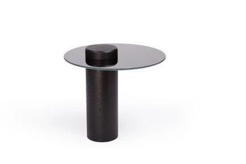 Kulatý konferenční stolek TYK 500 NORDIFRA do obýváku, moderní dubový s černým zrcadlem, 50 cm