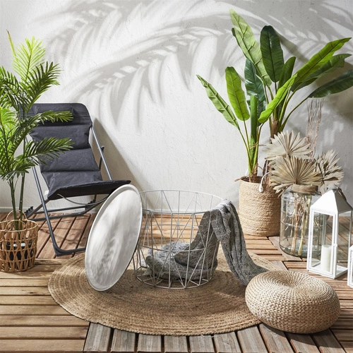 Kulatý konferenční stolek Awinion tmavě béžový kovový s úložným prostorem loftový do obýváku 52,5 cm