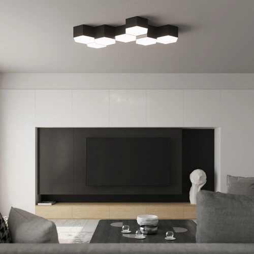 Stropní svítidlo Sunde černé moderní šestihranné do obýváku, kuchyně nebo ložnice