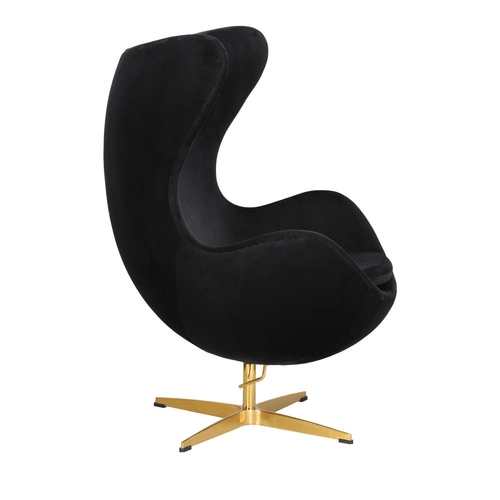 Otočné křeslo Egg černý samet moderní glamour do obýváku a kanceláře zlatá podstava