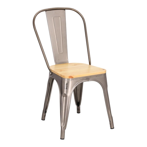 Kovová jídelní židle Paris Wood D2.DESIGN s dřevěným sedákem v industriálním stylu