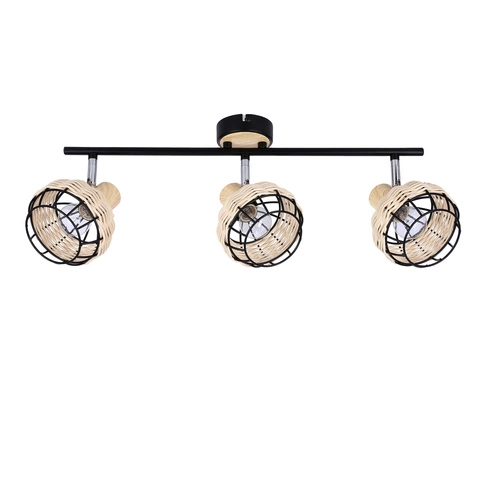 Stropní lampa Taiga černá+dřevo 3x40W E14 stínidlo černá+dřevo