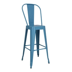 Barová židle Paris Back 75 cm modrá kovová s opěrkou do kuchyně a k ostrůvku loftová