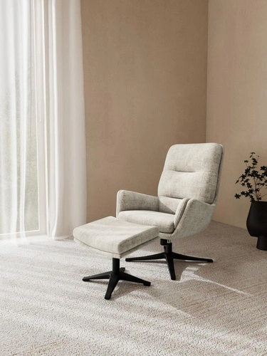 Rozkládací skořepinové křeslo Suton s podnožkou, béžový samet do obývacího pokoje