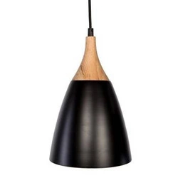 Závěsné svítidlo Meta černé moderní s dubovým dřevem nad jídelní stůl