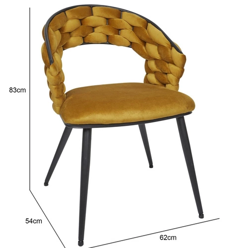 Čalouněná sametová židle Sawyer hořčicová s područkami do jídelny a obývacího pokoje Intesi