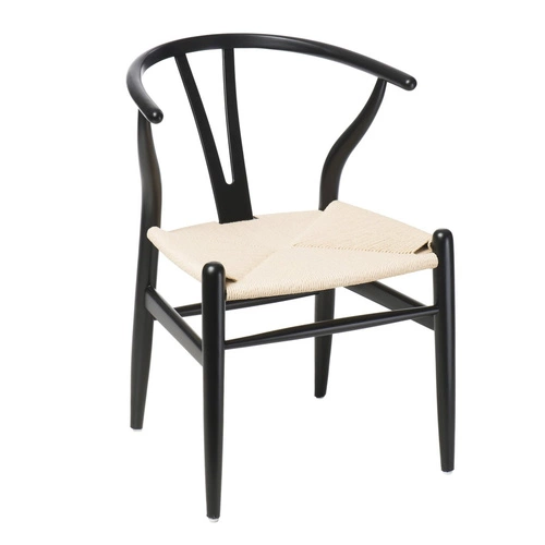 Dřevěná jídelní židle Wicker v boho stylu s područkami inspirovaná Wishbone černá