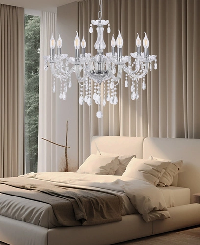 Chromovaná závěsná lampa Cristallo 8x40W E14 transparentní