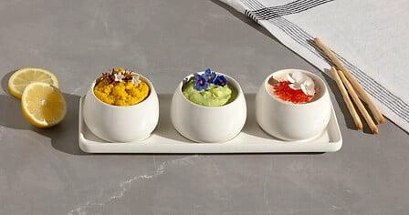 Sada na servírování předkrmů Nora bílá keramická s 3 miskami na podnose 5five simply smart