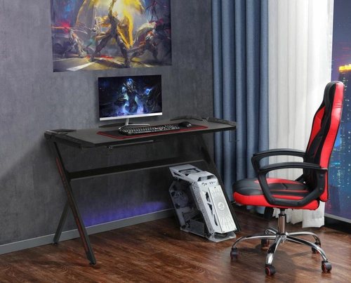 Herní stůl Jayce černý moderní pro práci a hraní s držákem na nápoj Intesi 120x60 cm