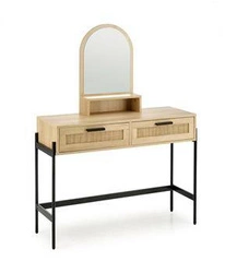 Boho toaletní stolek Makar se zrcadlem a zásuvkami do ložnice, přírodní a černý