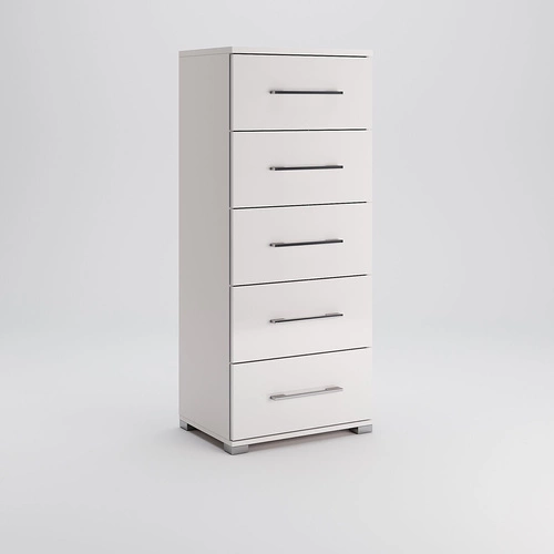 Komoda Flory bílá lesk 5 zásuvek 55 cm moderní do obýváku a ložnice