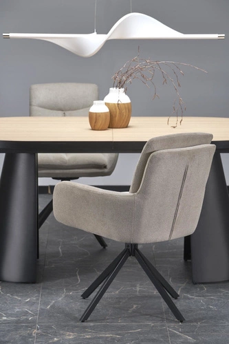 Rozkládací jídelní stůl Ardel oválný moderní přírodní deska černé nohy 180-240 cm