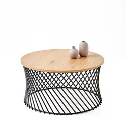 Konferenční stolek Rewal kulatý 80 cm dub zlatý černý loftový do obýváku moderní