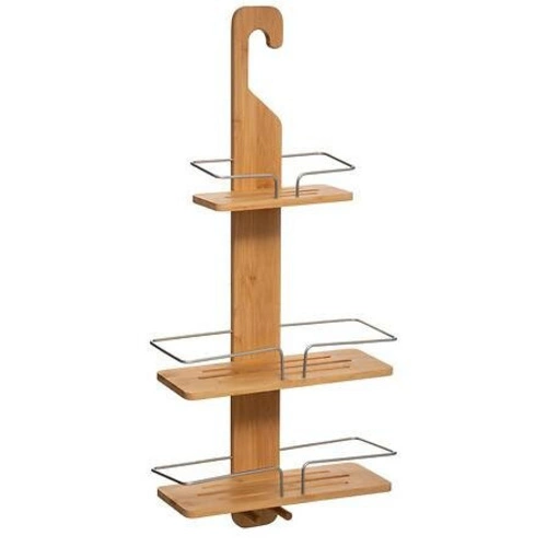 Bambusová koupelnová police do sprchy 3patrová s háčky