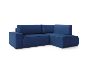Rohová rozkládací pohovka Molde L pravá manšestrová modrá s úložným prostorem do obýváku