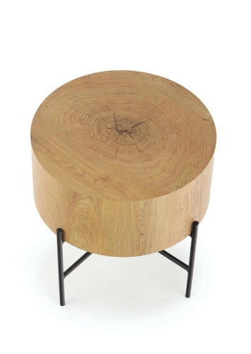 Kulatý konferenční stolek Woodsten S dub loft do obýváku, dřevěná deska, černá konstrukce 45 cm