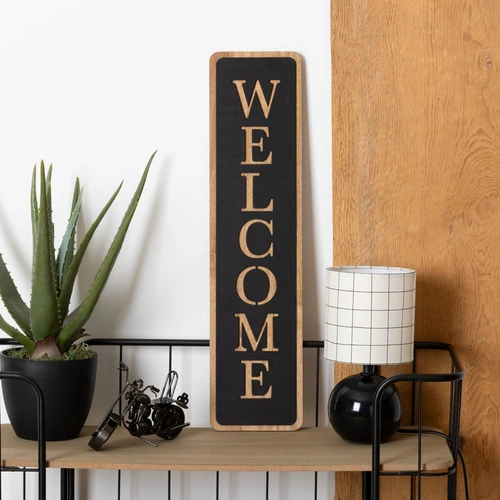 Nástěnná dekorace Welcome černá s háčky MDF do předsíně Atmosphera 57 cm