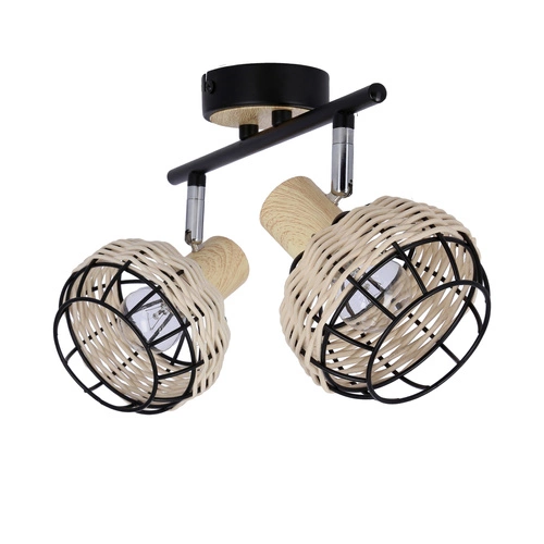 Stropní lampa Taiga černá+dřevo 2x40W E14 stínidlo černá+dřevo