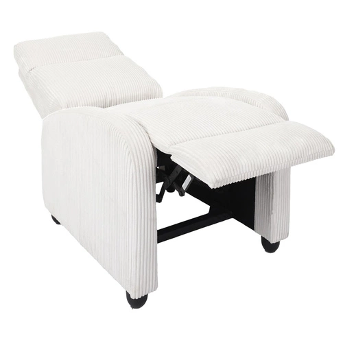 Rozkládací křeslo do obýváku Intesi Recliner Dream bílý manšestr moderní s podnožkou