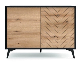 Loftová komoda Fargo s černým moderním designem, na nožkách, vzor rybí kost, 104 cm do obýváku