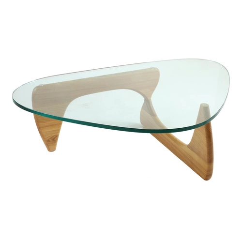 Konferenční stolek Trix inspirovaný Noguchi skleněný s jasanovým dřevem skandinávský do obýváku