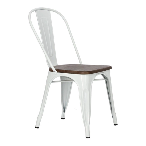 Jídelní židle Paris Wood D2.DESIGN bílá kovová s dřevěným sedákem borovice