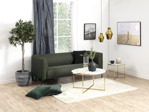 Kulatý konferenční stolek skleněný Alisma 50 cm bílý mramor glamour zlatý do obýváku Actona