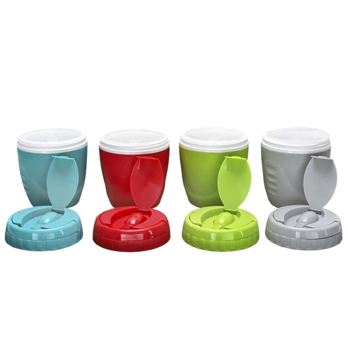 Cestovní lunchbox Intesi kulatý červený s víkem a lžící do práce nebo školy 16,5 cm