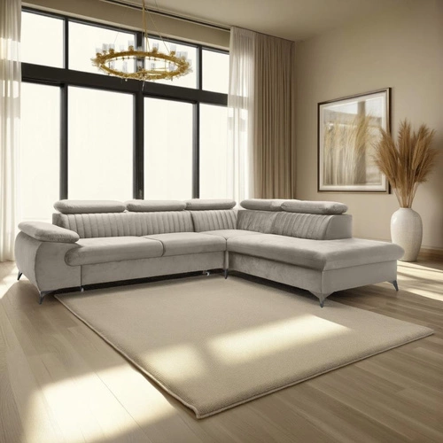 Rohová rozkládací sedačka Lund L pravá béžová moderní do obýváku s úložným prostorem