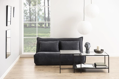 Sada konferenčních stolků Seaford skleněných, moderní industriální do obýváku, černá