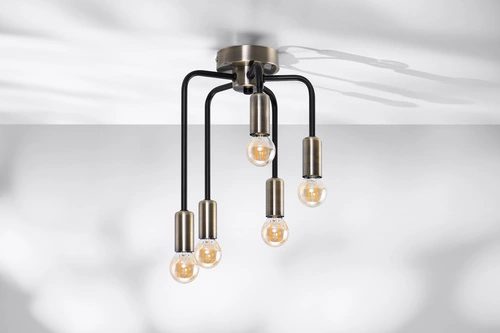 Stropní lustr loftový Saga černý s patinou 5-ramenný do obýváku a jídelny