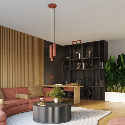 Moderní závěsné svítidlo Karbon 3P červené nastavitelné do obývacího pokoje a jídelny