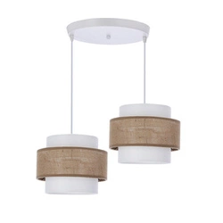 Závěsné svítidlo s bílým talířem z juty 2x40W E27 stínidlo bílá+béžová