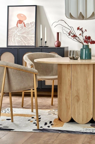 Moderní kulatý jídelní stůl Puro 2 120 cm dub přírodní na jedné noze Intesi