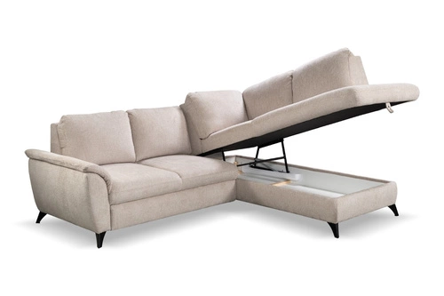 Rohová sedačka s rozkladem Nevada béžová pravá moderní do obýváku s úložným prostorem