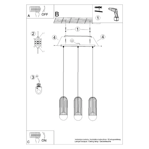 BRINA 3L moderní bílý závěsný lustr do obýváku a jídelny trojitý SOLLUX