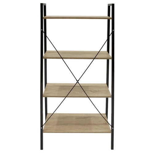 Kovový regál Cilyan L do obýváku a kanceláře moderní na knihy 4 police přírodní černý