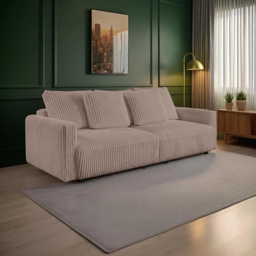 Rozkládací pohovka Loppie manšestrová s funkcí spaní do obýváku béžová moderní