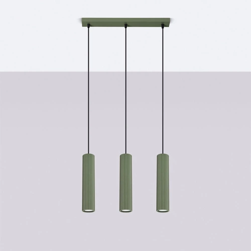 Závěsné svítidlo 3bodové Karbon zelená olivová, nastavitelné do obýváku a nad stůl